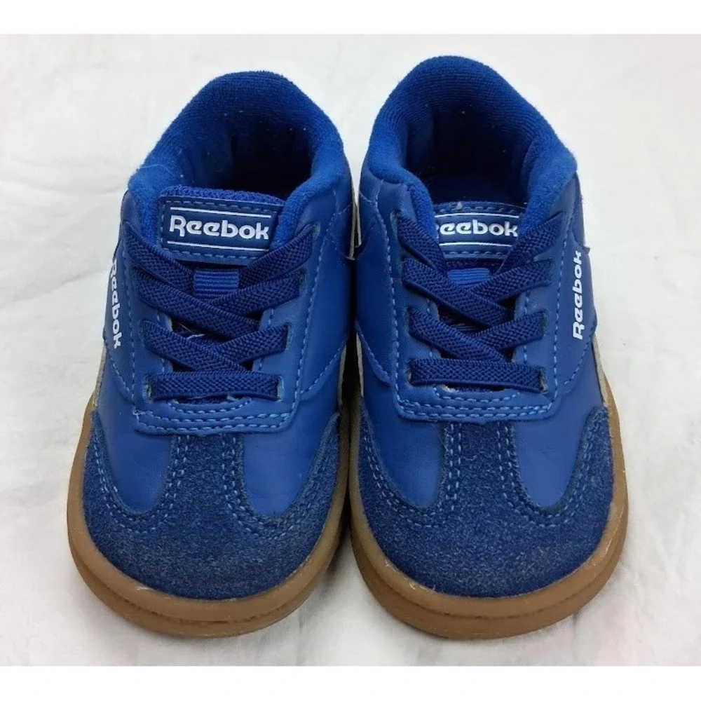 Reebox Baby Boy Sz 5 Blue Lace Up Shoes Suede White Detail‎